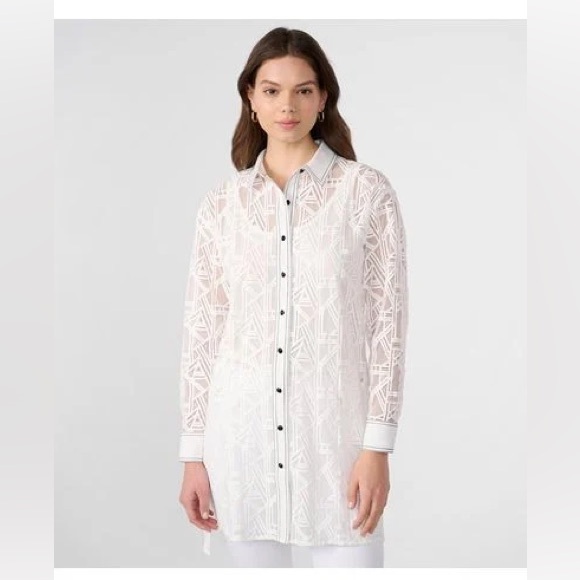 Karl Lagerfeld Tops - Karl Lagerfeld Paris Lace Point Collar Oversized Blouse